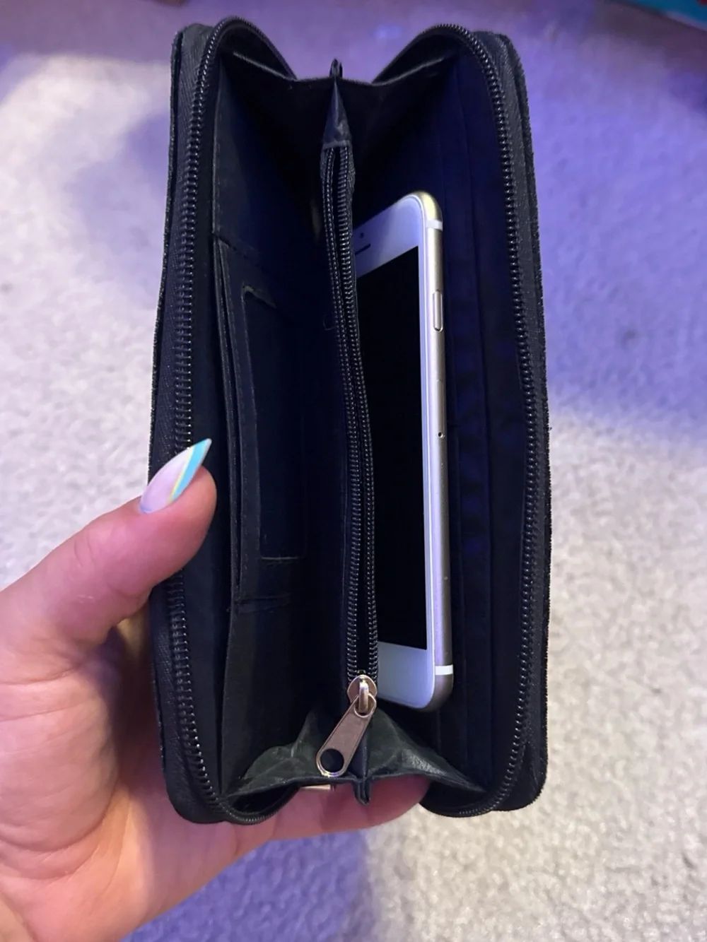 Velvet Wristlet Phone Case with Silver Emblem - Black